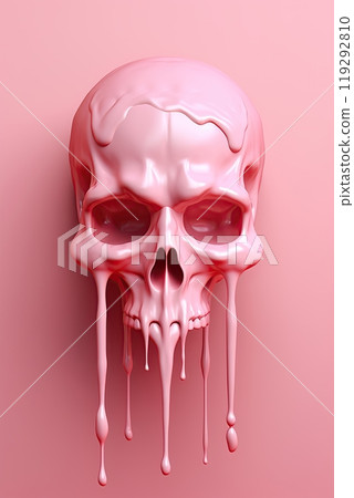 Human skull with dripping pink paint. Generative Ai 119292810