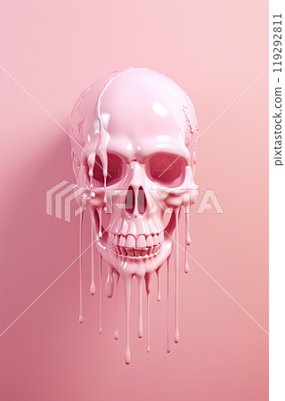 Human skull with dripping pink paint. Generative Ai 119292811