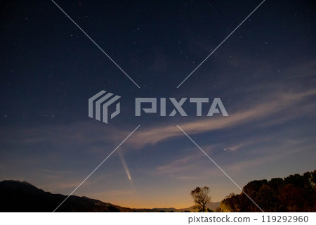 Comet Tsuchinshan-ATLAS above Olympus mountain in Greece right before sunset 119292960