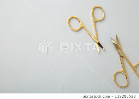 Scissors for manicure woman nails on grey background with copy space 119293588