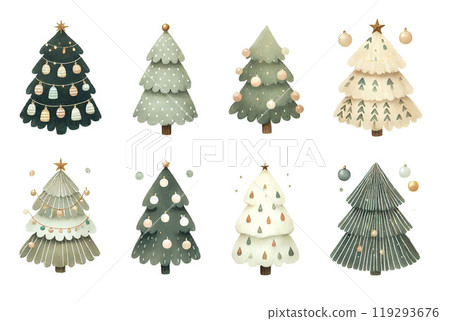 Chic colored Christmas tree illustration set 119293676