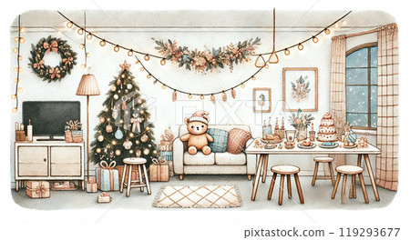 Illustration of stylish Christmas party interior 119293677