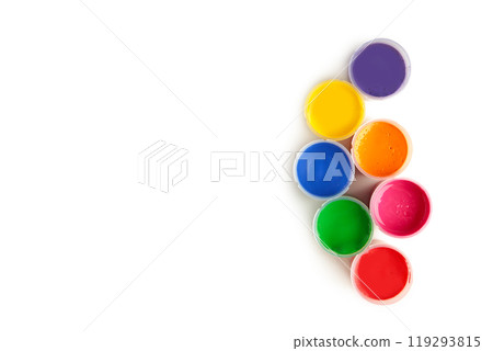 Set of colorful gouache jars isolated on white background. With copy space. 119293815
