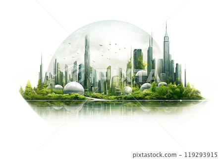 Futuristic city sketch drawing. Sustainable, green energy concept. Poster, wall art design.Generative Ai 119293915