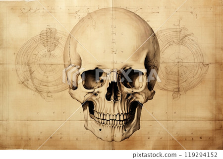 Human skull drawing sketch. Anatomy and medical concept. Poster, artwork design. Generative Ai 119294152