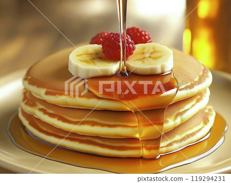 Stack of golden pancakes 119294231