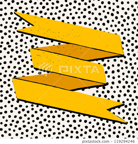 Retro yellow ribbon banner in rough rustic style on polka dot spotted background. Hand drawn vintage textured flag banner for text. Hand-drawn infographic Vector collection 119294246