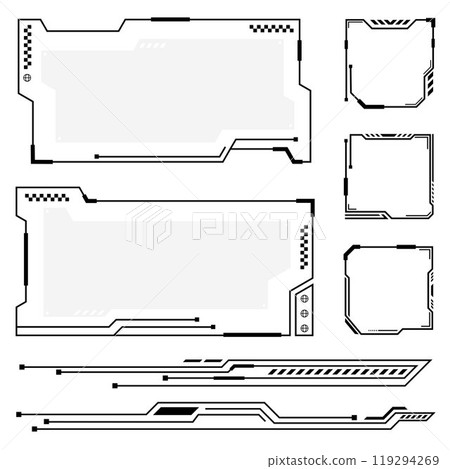 Futuristic Y2K techno frames, HUD lines, and sci-fi borders for sleek, digital designs. Futuristic Y2K techno frames, HUD lines, and sci-fi borders for sleek, digital designs. 119294269