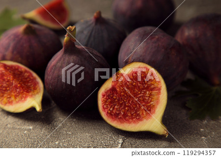 Fresh ripe figs on grey background. Tropical fruit 119294357