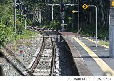 從飯田線停靠的 313 系列車內部看到的本長篠站 119294625