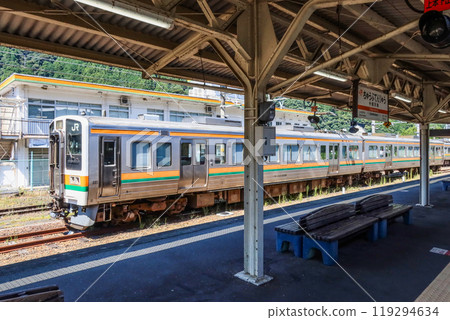 213系普通列車在飯田線中部天龍站停靠 119294634