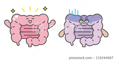 腸字符圖（健康和不健康） 119294987
