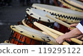 A scene of Japanese drums being played at a festival 119295122