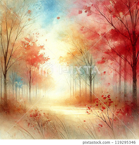 水彩風格的秋天風景 119295346