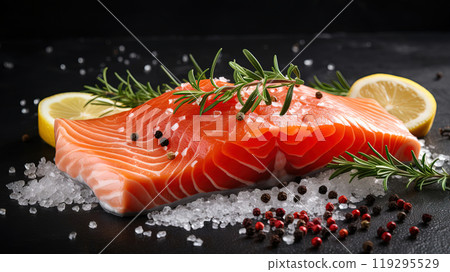 Healthy and Delicious: A Fresh Salmon Steak for a Flavorful Meal 119295529