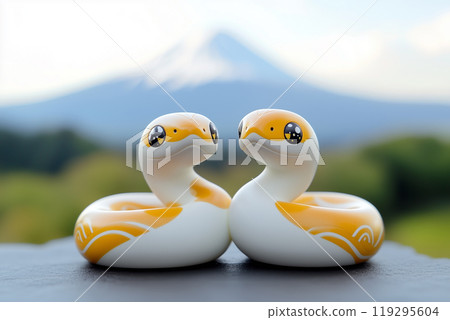 新年賀卡材料蛇年蛇與富士山 119295604