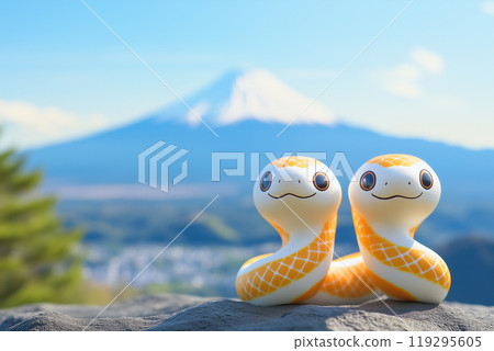 新年賀卡材料蛇年蛇與富士山 119295605
