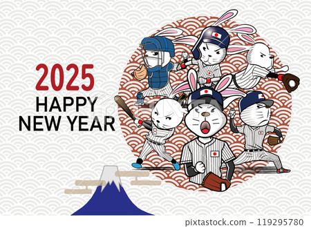 兔子棒球選手新年賀卡 119295780