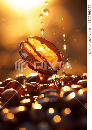 Coffee bean falling. Closeup macro shot. Generative Ai Coffee bean falling. Closeup macro shot. Generative Ai 119296052