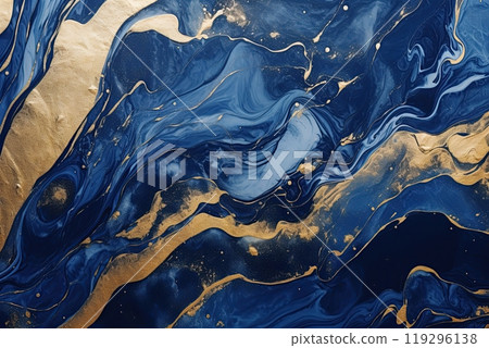 Marble texture in blue and golden color. Background, banner, wallpaper design. Generative Ai 119296138