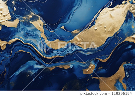 Marble texture in blue and golden color. Background, banner, wallpaper design. Generative Ai 119296194