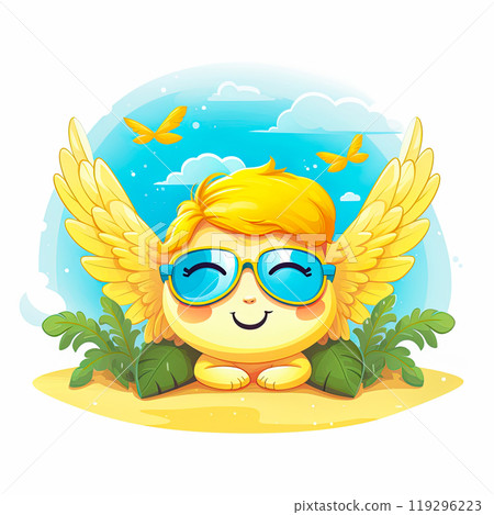 Angel emoticon summer icon. Emoji summer sticker. On white background. Ai Generative 119296223