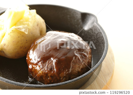 Hamburger steak and buttered potatoes Hamburger steak and buttered potatoes 119296520
