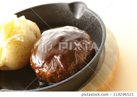 Hamburger steak and buttered potatoes 119296521
