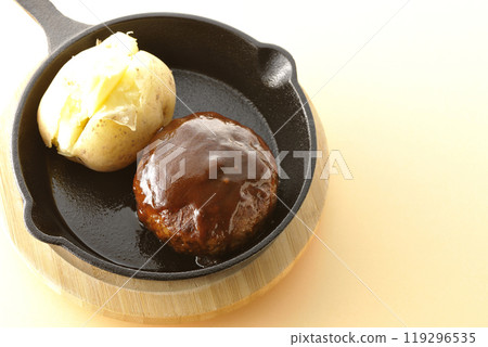 Hamburger steak and buttered potatoes Hamburger steak and buttered potatoes 119296535
