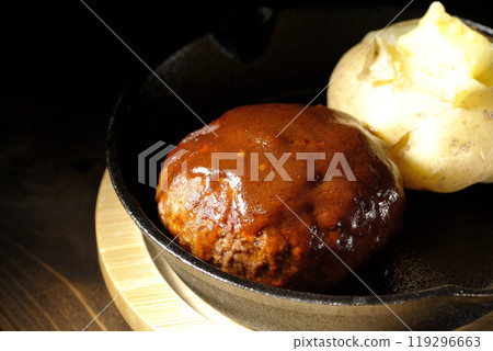 Hamburger steak and buttered potatoes 119296663