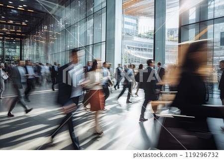 Business people walking in a modern corporate building. Motion blur effect. Ai Generative 119296732