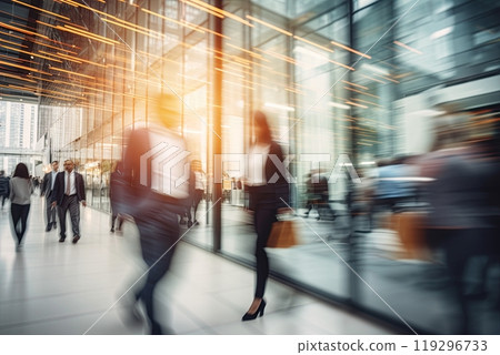 Business people walking in a modern corporate building. Motion blur effect. Ai Generative 119296733