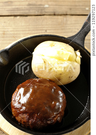 Hamburger steak and buttered potatoes 119297123