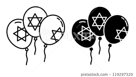 Linear icon. Hanukkah garland of balloons with religious Jewish symbol of six pointed Star of David. Simple black and white vector isolated on white background 119297320