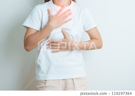 Gastroesophageal Reflux Disease or GERD, Acid reflux disease, Gastro Oesophageal or GORD and Dyspepsia concept. woman having Stomach ache and Esophageal pain due to Digestion system problem Gastroesophageal Reflux Disease or GERD, Acid reflux disease, Gastro Oesophageal or GORD and Dyspepsia concept. woman having Stomach ache and Esophageal pain due to Digestion system problem 119297364