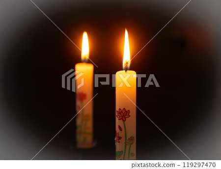 Lighted candle Burning candle Buddhist altar candle Lighted candle Burning candle Buddhist altar candle 119297470