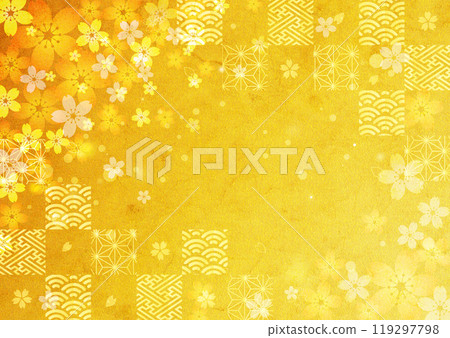 Cherry blossom and gold leaf background Cherry blossom and gold leaf background 119297798