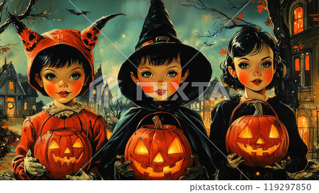 Kids in Halloween costumes. Trick-o-treat 119297850