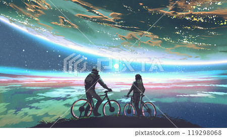 Couple Cycling Under Planetary Sky Couple Cycling Under Planetary Sky 119298068
