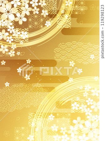 Cherry blossom and gold leaf background 119298123