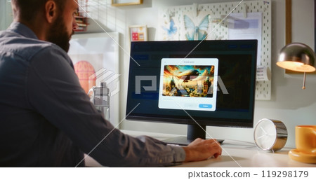 AI image generator creates detailed photo of steampunk airship on computer 119298179