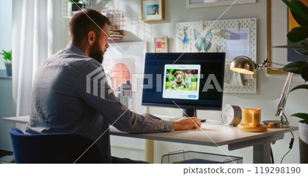 AI image generator creates photo of cute dog and cat on PC. Online text to image app AI image generator creates photo of cute dog and cat on PC. Online text to image app 119298190