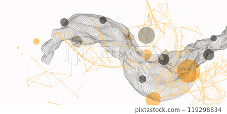 The abstract wave is made in a frame style. Template for science and technology presentation. Hand drawn vector art. The abstract wave is made in a frame style. Template for science and technology presentation. Hand drawn vector art. 119298834