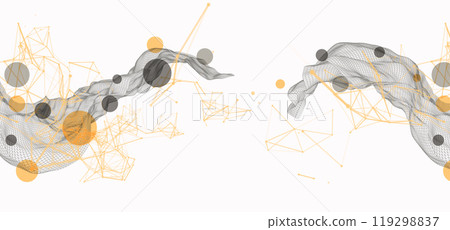 The abstract wave is made in a frame style. Template for science and technology presentation. Hand drawn vector art. The abstract wave is made in a frame style. Template for science and technology presentation. Hand drawn vector art. 119298837