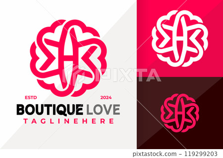 Letter H Boutique Heart Logo Icon Vector Design. Creative simple logos designs illustration Letter H Boutique Heart Logo Icon Vector Design. Creative simple logos designs illustration 119299203