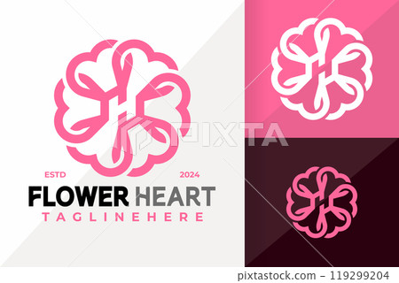 H Letter Flower Heart Logo Icon Vector Design. Creative simple logos designs illustration 119299204