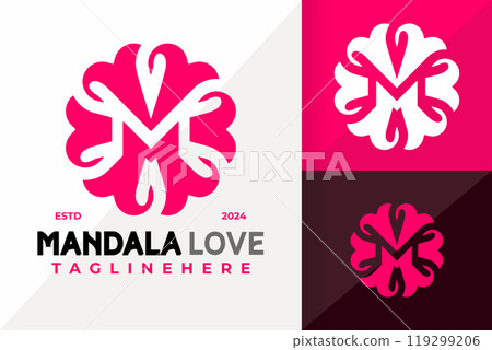 M Letter Mandala Love Logo Icon Vector Design. Creative simple logos designs illustration 119299206
