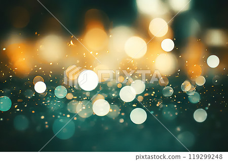 Enchanting Emerald Elegance Abstract Blur Bokeh Background with Gold, Green, and White Sparkles, Transforming the Canvas into a Dazzling Display of Defocused Brilliance. created with Generative AI 119299248