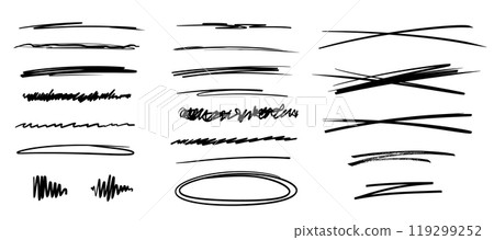 Marker black scribble lines drawings. Pen strokes collection isolated on white background 119299252