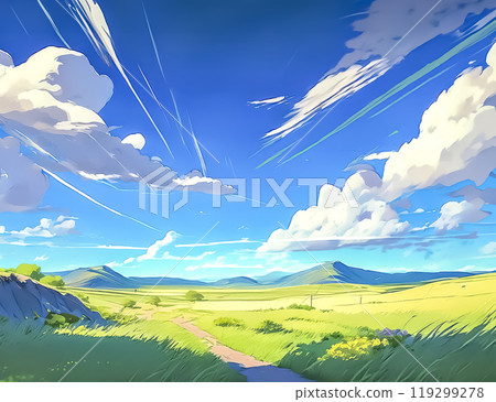 Image material of a landscape with clouds flowing in the blue sky 119299278